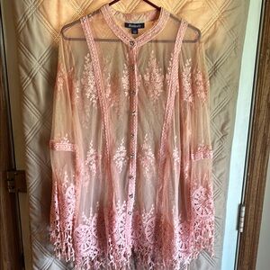 Roaman's Pink Long Sleeve Embellished Blouse